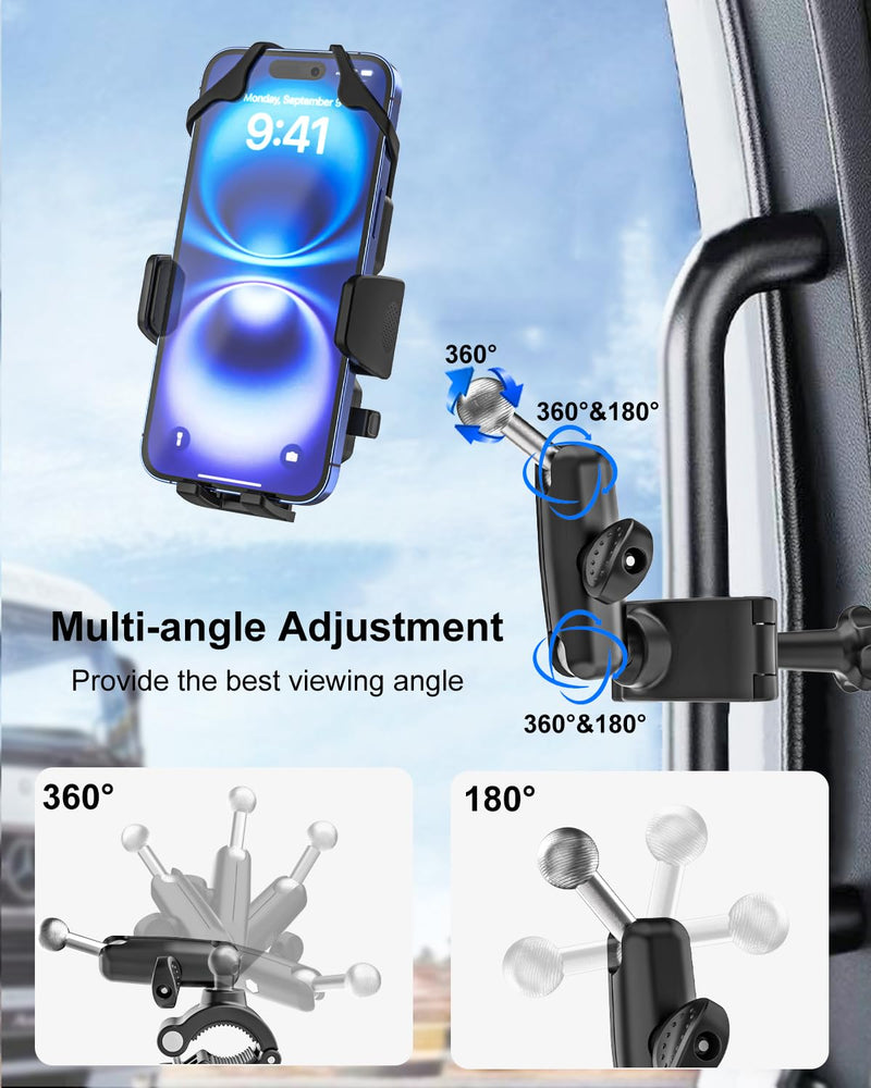 A Pillar Grab Handle Phone Mount for Car/Truck [Shockproof Metal Arm] Universal Phone Clip Phone Holders for Your Car, Truck, Pickup, SUV, Van, Excavator, Front Loader, Fit for iPhone 16 15