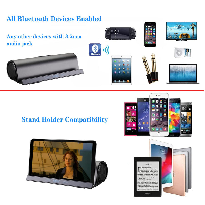 [AUSTRALIA] - DORNLAT Wireless Bluetooth Speakers, Portable Phone Tablet Stand Holder Speaker, Dual Drivers Stereo Dock Speaker for iPad, Phone, Outdoor, Travel, Home Party (Black) 
