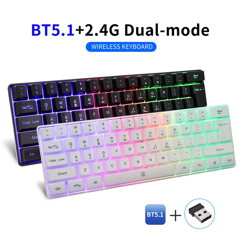 Snpurdiri 60% Wireless Gaming Keyboard,2200mAh Mini 61 Keys Mechanical Feeling Keyboard with Bluetooth 5.1&2.4G Wireless Dual Modes,Support Charging,Suitable for PC/Tablet/Smartphone Gamer,Black Black