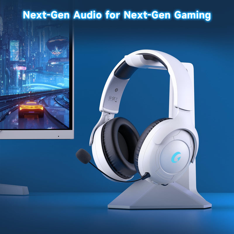 Wireless Gaming Headset for PS5/PS4,PC,Switch,Mac, 2.4GHz Gaming Headset with Mic, 45H Battery, Surround Sound, Noise Cancelling Over Ear Headphones Bluetooth 5.3, for Xbox Needs 3.5mm Cable - White