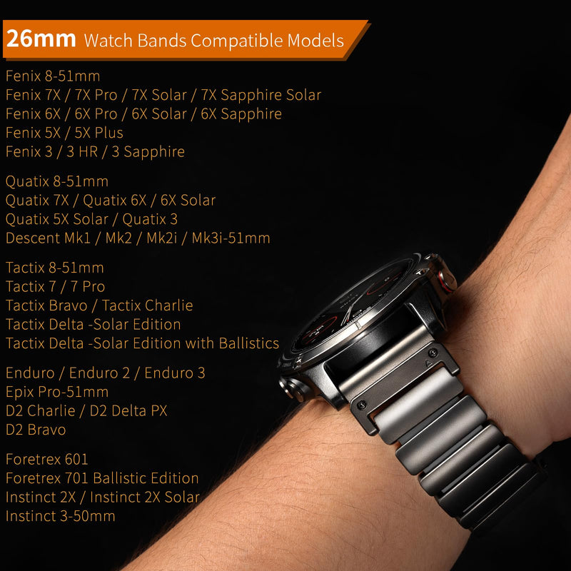 Magnetic Band Compatible with Garmin Watch Band 22mm/26mm，Quickfit Design Titanium Silicone Dual-Layer Link For Garmin Fenix 8/7/6 Pro/5 Plus/Tactix/MARQ/Endur/Quatix/Forerunner 935/945 Black Quickfit 26mm