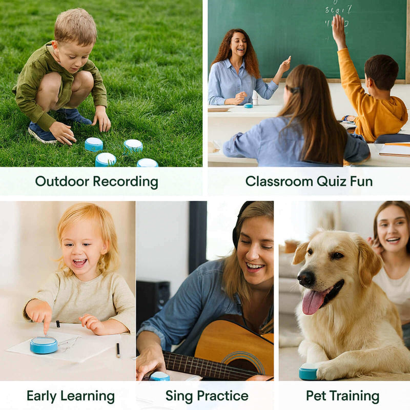[AUSTRALIA] - Set of 4 Small Voice Recording Buttons, Loud Clear Dog Cat Recorder for Animal Communication, Blue Pet Training Talking Buzzer, Rechargeable 30s Record & Playback Starter Set for Home Office 