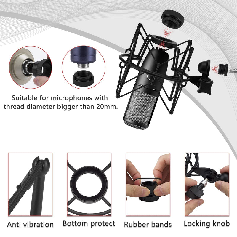Geekria for Creators Microphone Shock Mount Compatible with AKG P120, P220, P820, Mic Anti-Vibration Suspension Adapter Clamp Mic Holder Clip (Black/Metal)