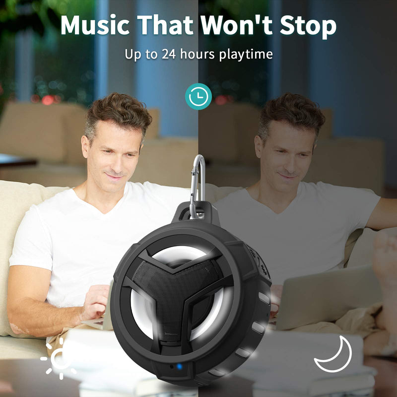 [AUSTRALIA] - EBODA Bluetooth Shower Speaker, Portable Bluetooth Speakers, IP67 Waterproof Wireless Speaker with LED Light, Floating, 2000mAh, True Wireless Stereo for Kayak, Beach, Gifts for unisex -Black Black 