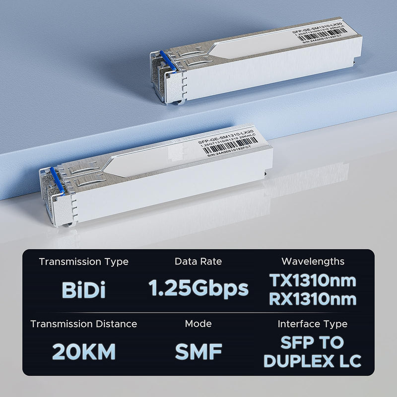 2 Pack 1000BASE-LX SFP to LC Multi Mode 1.25G Fiber Transceiver, 1310nm SMF, 20km Range - for Switch, Router, Firewall, Network Card, Media Converter and Other Open Switches 1.25G SMF SFP+ to Duplex LC