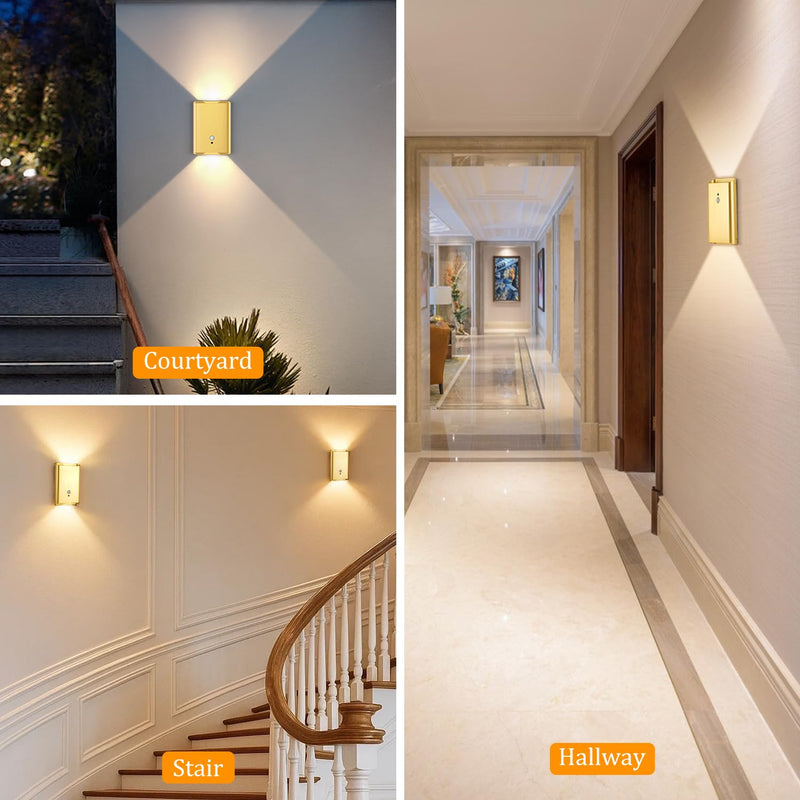 [AUSTRALIA] - Wireless Adhesive Motion Sensor Wall Light with Remote, 6000mAh Battery Operated 300LM 3CCT Dimmable & Timer - Cordless Wall Sconce for Stair Hallway Bedroom Closet Gold for Renters Elderly Pet Owners 2-Pack Gold Motion Sensor Wall Sconces 