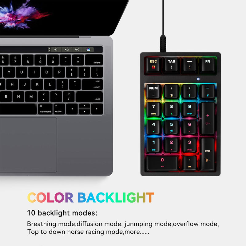 [AUSTRALIA] - Number Pad, Mechanical USB Wired Numeric Keypad with Blue LED Backlit 21 Key Mini Numpad for Laptop Desktop Computer PC Black (Blue switches) Black - Mechanical Keypad 