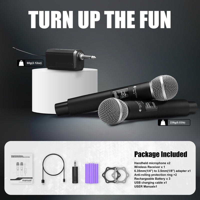 [AUSTRALIA] - Wireless Microphones - Dual Rechargeable Handheld Mics with Receiver - 240ft Range - Karaoke Microphone for Singing, Speaking, Meeting and Events Silver 