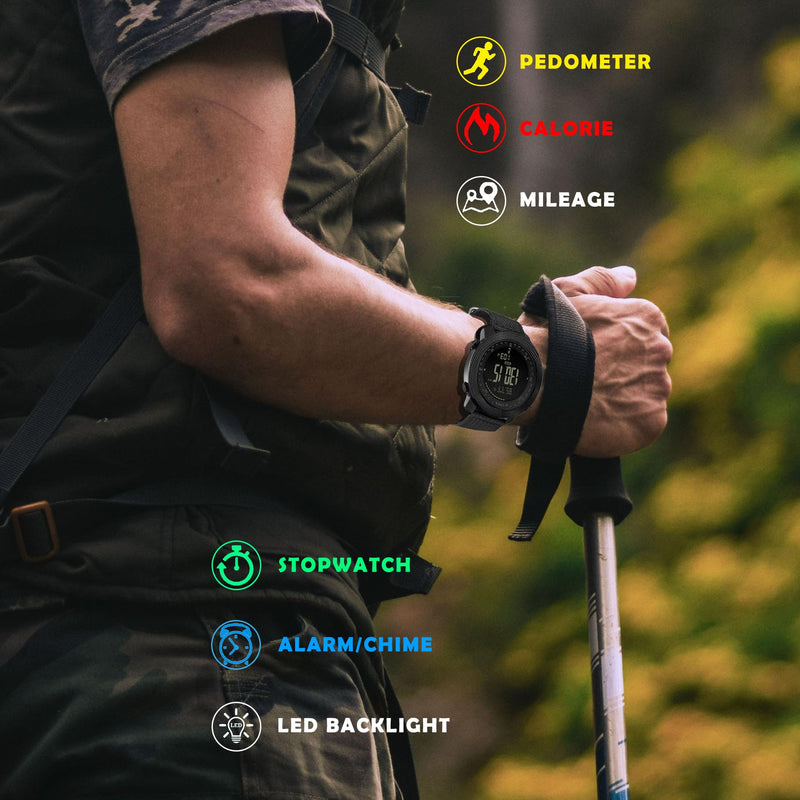AVTREK Digital Hiking Sport Watch for Men Tactical Military Altimeter Watch | Large Rugged Dial, Compass, Altimeter, Barometer, Pedometer, 50M Waterproof, Solid Nylon Strap, Army, Outdoor, Training Green