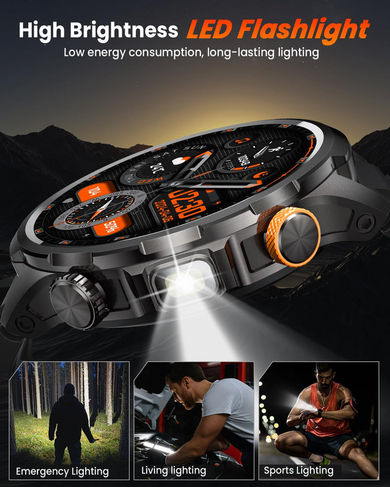 Military Smartwatch for Men 1000mAh Fitness Tracker Rugged Men Watch 2Bands | 1.91" Men's Smart Watch Answer/Make Calls, 5 ATM /110+ Sport Modes/Heart Rate/SpO2/Sleep Monitor Watch for Android Iphone Black 1.91"