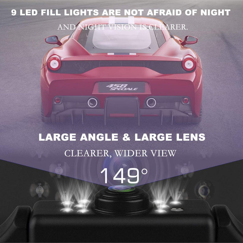 JPP HD Backup Camera and Monitor Kit - 4.3" IPS FHD Color Display, Waterproof Night Vision License Plate Reverse Camera for Car/RV/Truck/Pickup