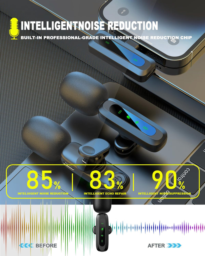 Wireless Lavalier Microphone for iPhone 5-14 / iPad - Professional Noise Reduction Wireless Microphone, Lightning Lapel Mini Microphones for Tiktok, YouTube, Vlog, Recording, Live Streaming