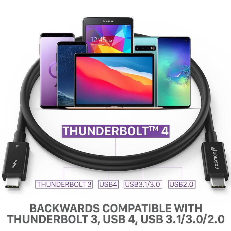 Fosmon 100W Thunderbolt 4 Cable, Fast Charging USB C to USB C Cable, Support 8K Display, Intel Certified, 40Gbps for iPhone 16/15, iPad Pro, MacBook Pro Air, Samsung Galaxy, Tablets - 3.3ft/2Pack 2 Pack