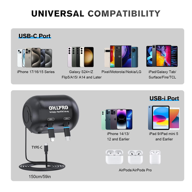 OHLPRO 2 in 1 Backseat Car Charging Station Box, 45W Fast Charge Multi Retractable Car Charger for Uber Chargers for Passengers, for iPhone/Samsung and Tablets - Headrest Bars Car