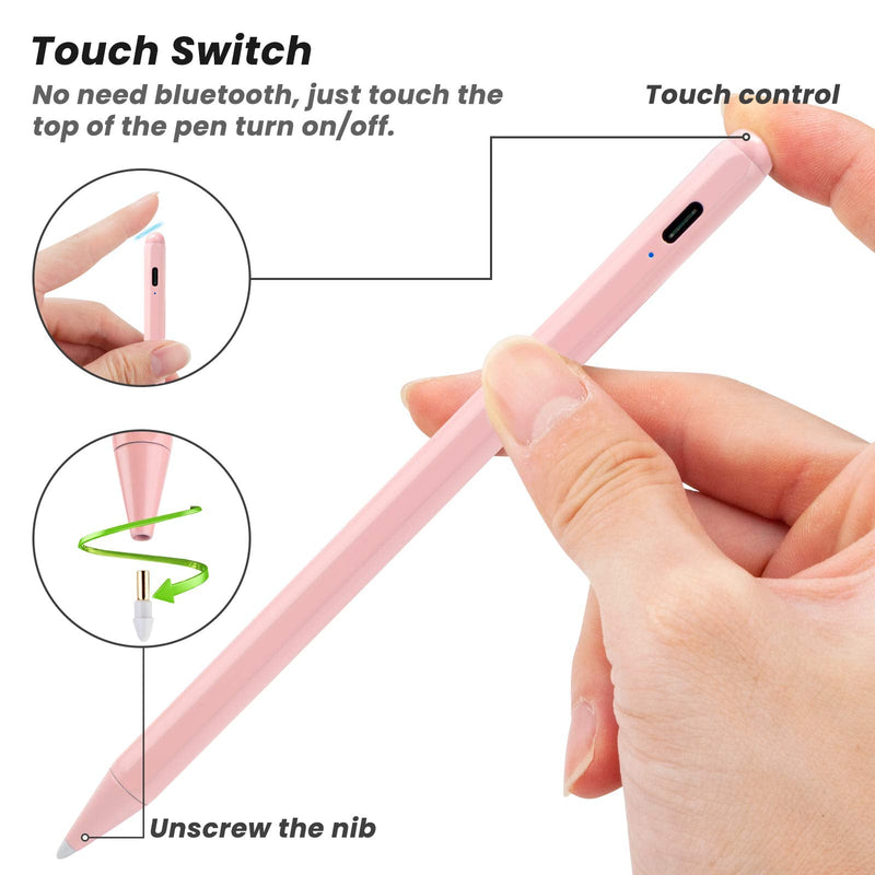 Stylus for Apple iPad 8 10.2 Inch Pencil 2nd Generation,Magnetic and Palm Rejection with 1.2 mm Replaceable POM Tip Active Stylus Pen for iPad 8th Generation Pencil,Pink Pink