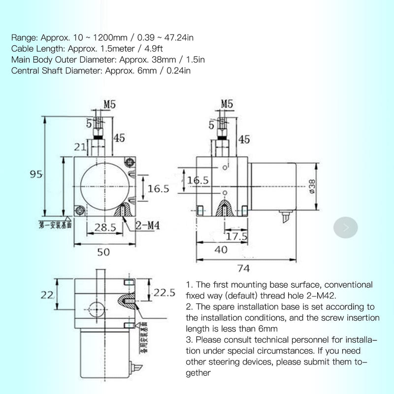 Incremental Cable Encoder, Pulley Encoder, DC8-24V, Linear Path Measurement, Efficient for Cylinders