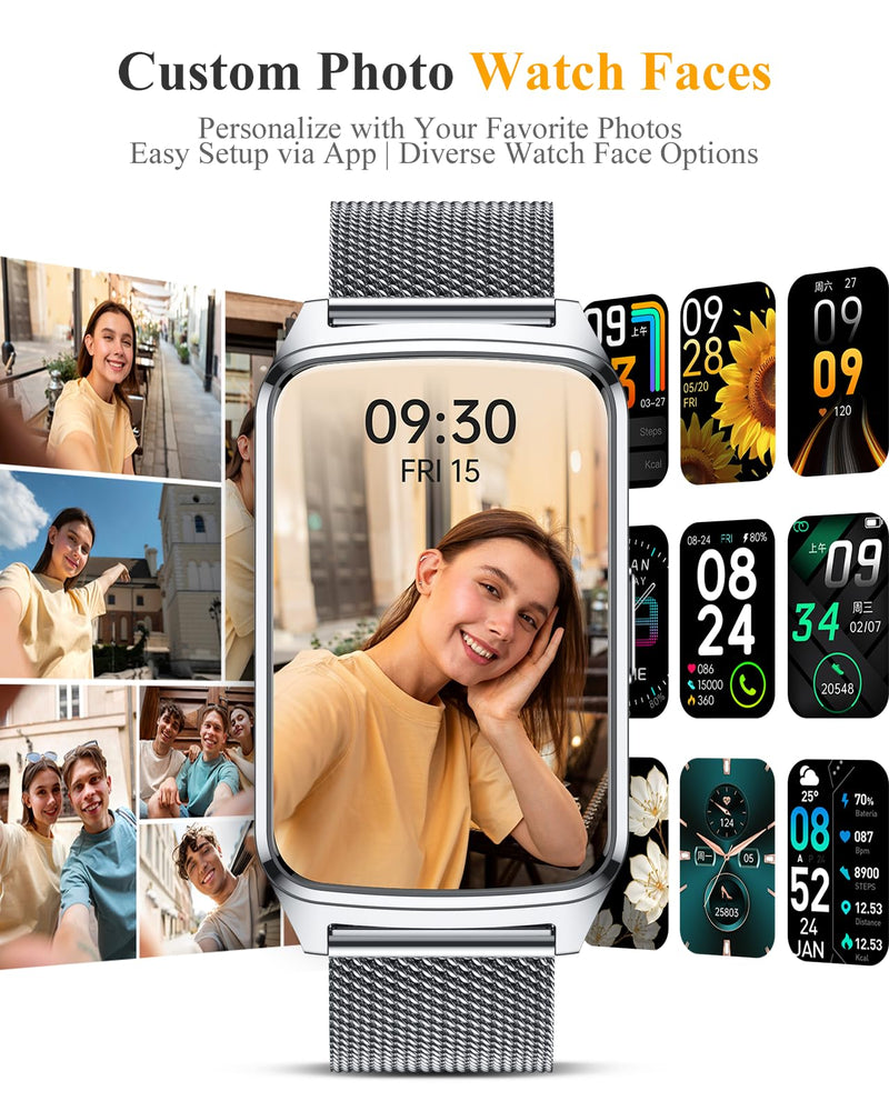 Fitness Activity Tracker for Women Men with Step Counter, Calorie/Distance/Sleep Monitor, IP68 Waterproof for Android iPhone, Silicone Smart Watch Smartwatch with 110+ Sport Modes (Silver) Silver