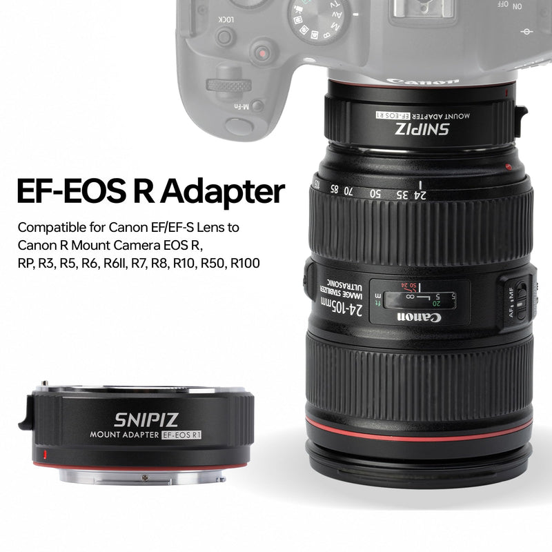 Lens Mount Adapter EF-EOS R Auto-Focus Lens Converter Compatible with Canon EF/EF-S Lens for Canon R Mount Camera EOS R, RP, R3, R5, R6, R6II, R7, R8, R10, R50, R100