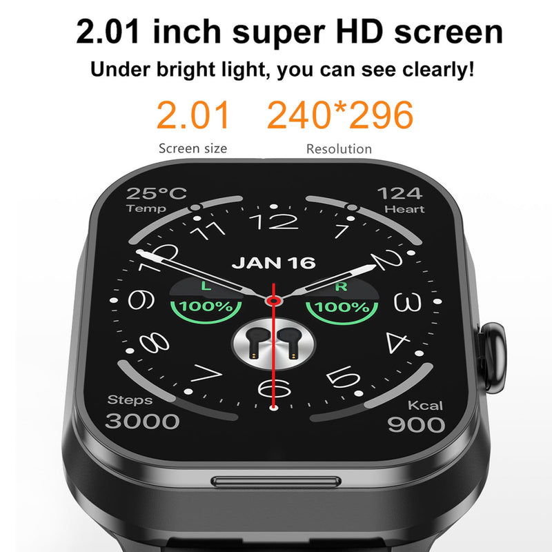 Smart Watch with Earbuds, 2.01" HD Screen 2 in 1 Smartwatch with Bluetooth Earbuds, 100+ Sport Fitness Tracker, NFC, Pedometer, Sleep/Heart Rate/Monitor Compatible with iOS & Androd Silver Steel