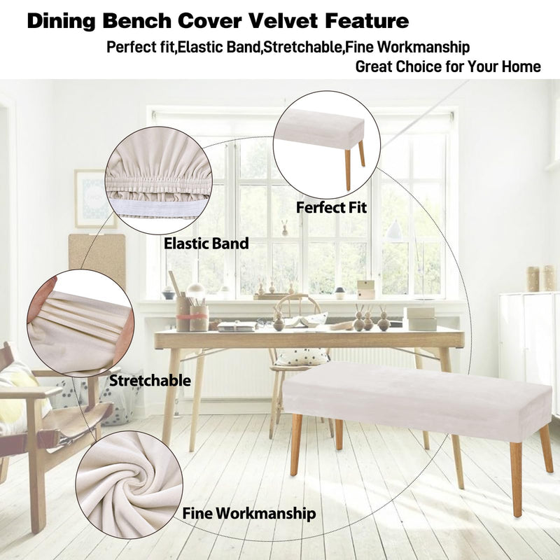 [AUSTRALIA] - Piano Bench Cover Stretch Velvet Thick Bench Cushion Protector Cover Rectangle Bench Covers for Living Room,Bedroom,Kitchen(Medium Size,Beige) Velvet Fabric Beige Medium 