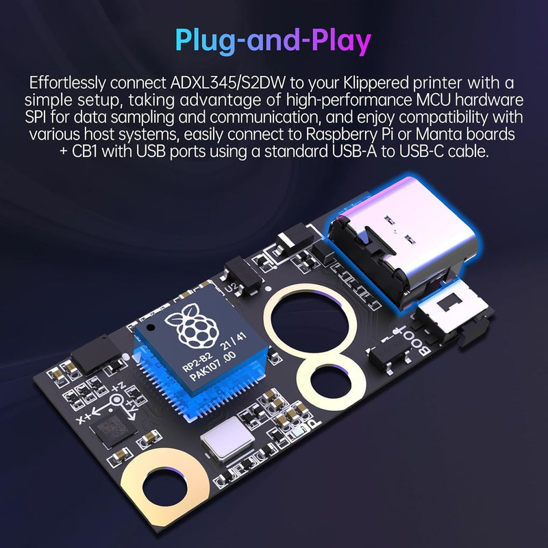 BIGTREETECH S2DW V1.0 Acceleration Sensor Module Compatible Clipper/BIGTREETECH Pi/Raspberry-Pi, High Resolution Tilt-Sensing Accelerometer