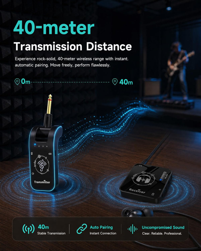 Stormee Wireless in Ear Monitor System, 2.4GHz IEM with Low Latency, 131ft Wireless Range, 10H Rechargeable Battery, Auto Pairing, Portable for Singers, Guitarists, Drummers & Live Performance