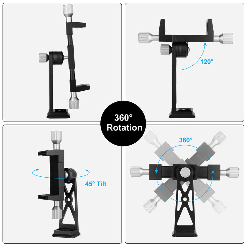 Peastrex Metal Phone Tripod Mount Extra Deep Clamp with Arca Port Cold Shoe 360°Ball Head Cellphone Tripod Adapter for iPhone Galaxy Smartphone Stand Holder for Vlogging Video Camera Monitor