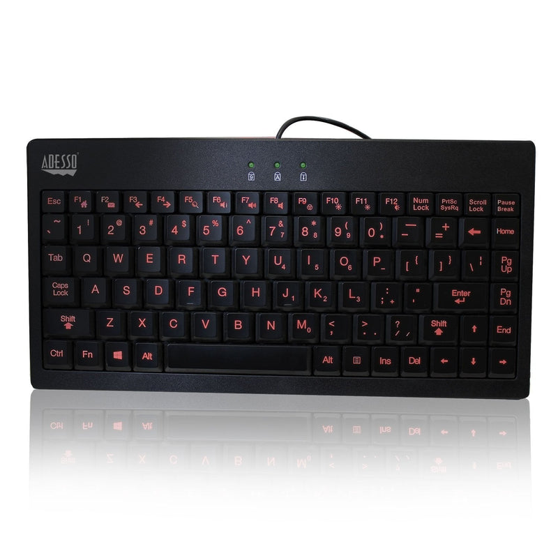 Adesso AKB-110EB - SlimTouch 110 3-Color Illuminated Mini Keyboard, 12 inches, Black