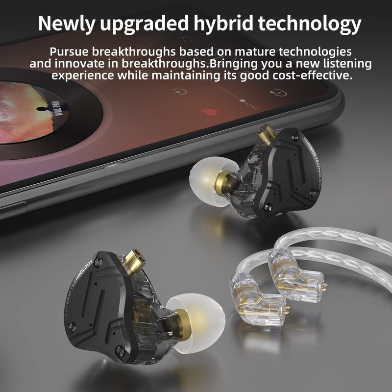 KZ ZS10 PRO X in-Ear Monitor Earbuds, KZ ZS10ProX 5 Hybrid Drivers IEM Headphones Earphones, Audiphile’s in-Ear Headsets with Detachable 0.75 Pin Cord (Black, Without mic) Black