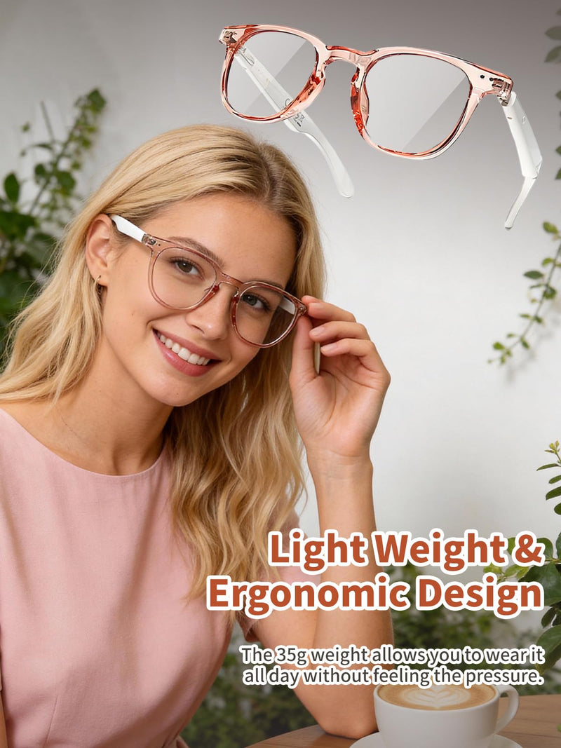 Bluetooth Glasses for Women and Men with Bluetooth 5.4, Translation Glasses with Blue Light Blocking and Color-Change Lenses, Voice Assistant, Touch Control for Travel, Meetings, Business