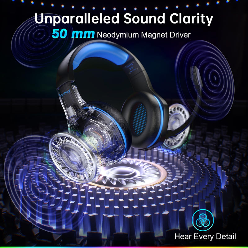 [AUSTRALIA] - Fachixy FC-100 Wireless Gaming Headset for PS5, PS4, Switch - Gaming Headphones with Lossless Audio & 50Hrs Battery Life - Gamer Headset with Microphone for Mac, Laptop, Mobile Blue 