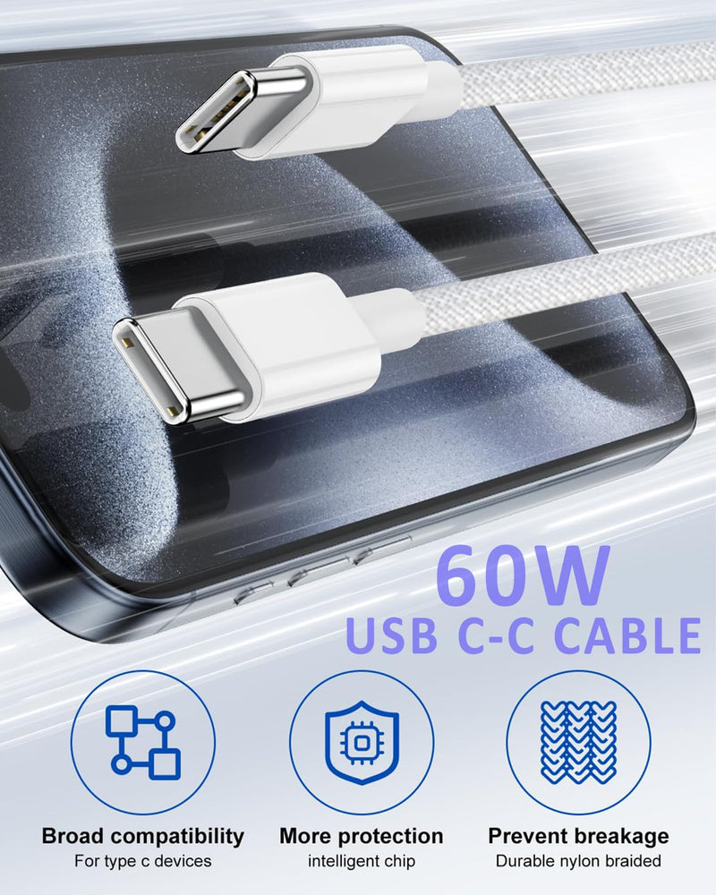 iPhone 15 Car Charger, 2Pack 40W Dual Port USB C Car Charger Adapter+ 2Pack 60W USB C to C Cable Fast Charging Syncing Cord for iPhone 15/15 Pro/15 Pro Max/15 Plus,iPad Pro/iPad Mini 6/iPad Air