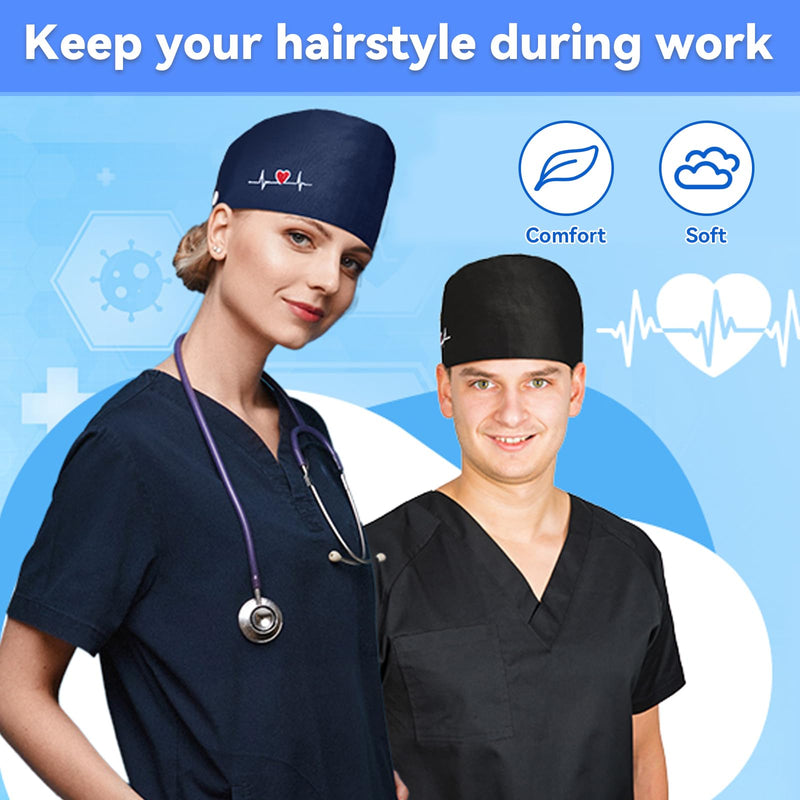 yolzhxe Pack of 2 Surgical Cap, Fabric, Adjustable Unisex Nurse Cap, Reusable Surgical Caps, Fabric with Button and Sweatband, Full Hair Cover Cap, for Doctors, Nurses