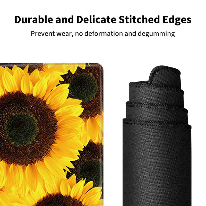 Large Gaming Mouse Pad Non-Slip Keyboard Pad Soft Extended Desk Mat Desktop Writing Pad (31.5"×11.8") with Yellow Sunflower Design for Home & Office + Cup Coaster and Cute Stickers