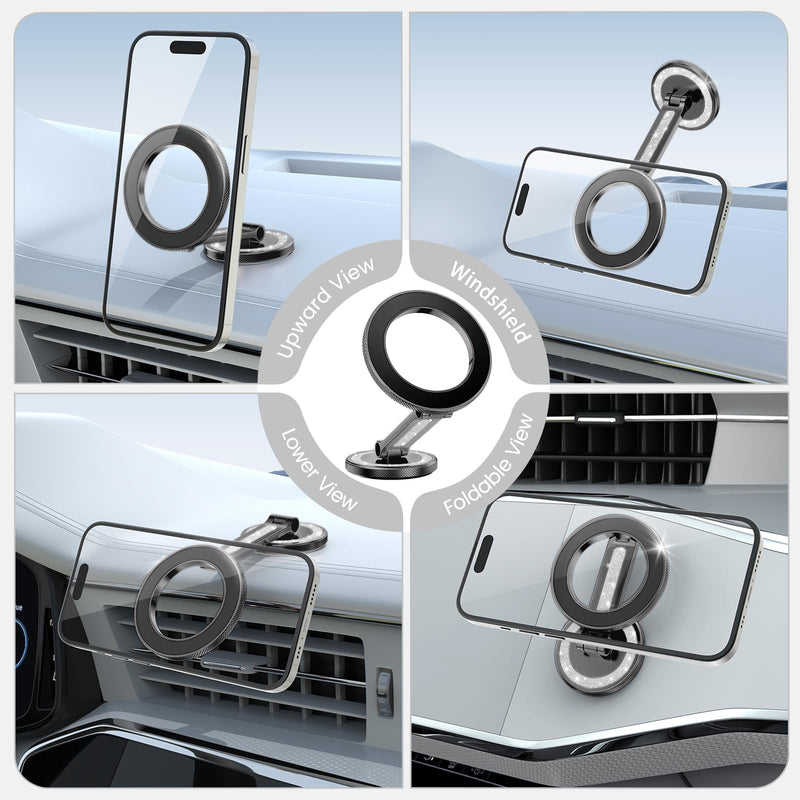 Pikabo Phone Holders for Your Car, Glitter Black | Dashboard Windshield Car Phone Holder Hands Free Phone Mount for Car Compatible with iPhone MagSafe Accessories