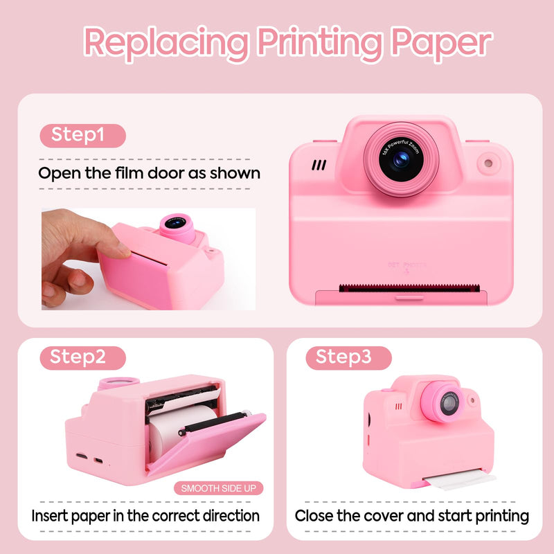 [AUSTRALIA] - Kids Camera Instant Print Camera for Kids, Toddler Instant Camera for 3 4 5 6 7 8 9 10 Year Old Girls Christmas Birthday Gifts, Portable Kid Child Digital Travel Camera Toy for Girl Boy Age 3-12 Pink 