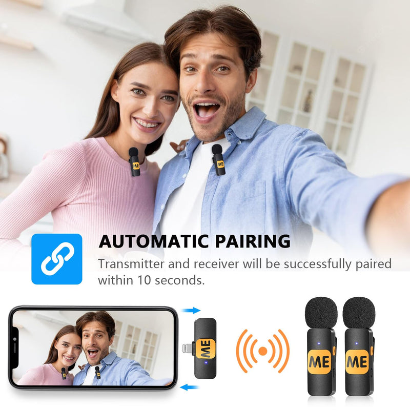 Wireless Lavalier Microphone for iPhone iPad Plug Play Lightning Microphones Mini Noise Cancellation Cordless Clip on Lapel Mic for Video Recording Interview Vlogging YouTube Live Streaming ME MIC-S2