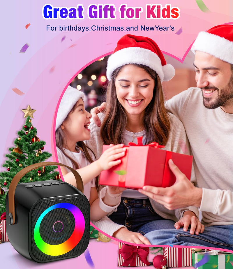 Mini Karaoke Machine, Portable Bluetooth Speaker with 2 Wireless Microphones for Kids & Adults, Karaoke Microphone with LED Lights, Gifts for Girls & Boys Black