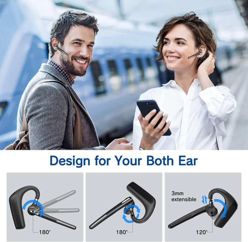 [AUSTRALIA] - Bluetooth Headset - Wireless Headset with Microphone 90 Days Standby/110 Hours Talktime, Bluetooth Earpiece for Cell Phone/PC Tablet/Laptop Computer, Headphones for Trucker/Driver/Business 