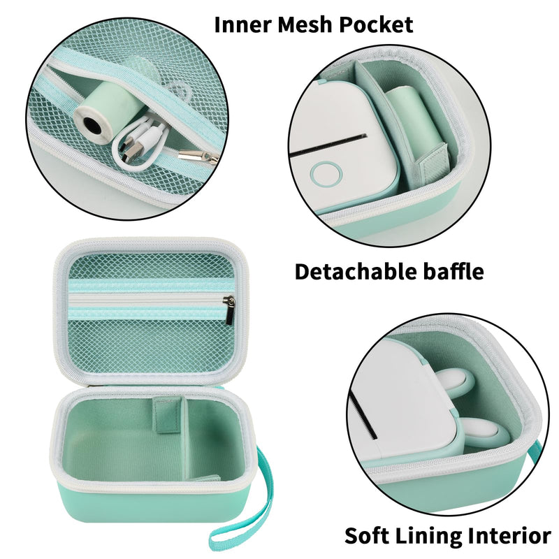 ANKHOH Label Maker Case for Memoking T02/ for Phomemo M02/ M02S/ M02 Pro/ Q30S/ for Ponek Mini Pocket Printer, Portable Sticker Printer Storage Holder Organizer Bag Paper&USB Cables, Box Only (Green) green