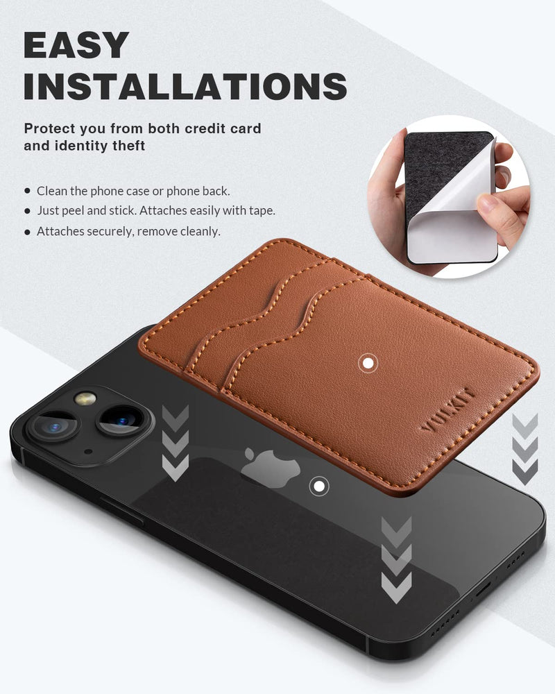 VULKIT Phone Card Holder Slim Leather Adhesive Pocket RFID Blocking Credit Card Sleeves Sticker for Back of Smartphone(Brown) Brown