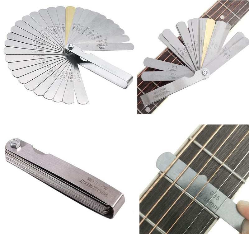 14pcs Guitar Luthier Tools Set Guitar Radius Gauge Unilateral Neck Straight Edge String Action Gauge Ruler Feeler Gauge Fret Rocker Fret Leveling Beam Set Up Tool for Guitar Fretboard and Frets