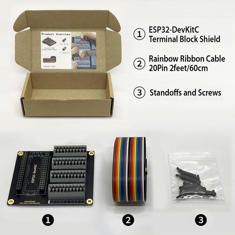 ElectroCookie ESP32 Terminal Block Shield Kit, Compatible for ESP32-DevKitC, Push-in Simple Spring Connector Expansion PCB Module