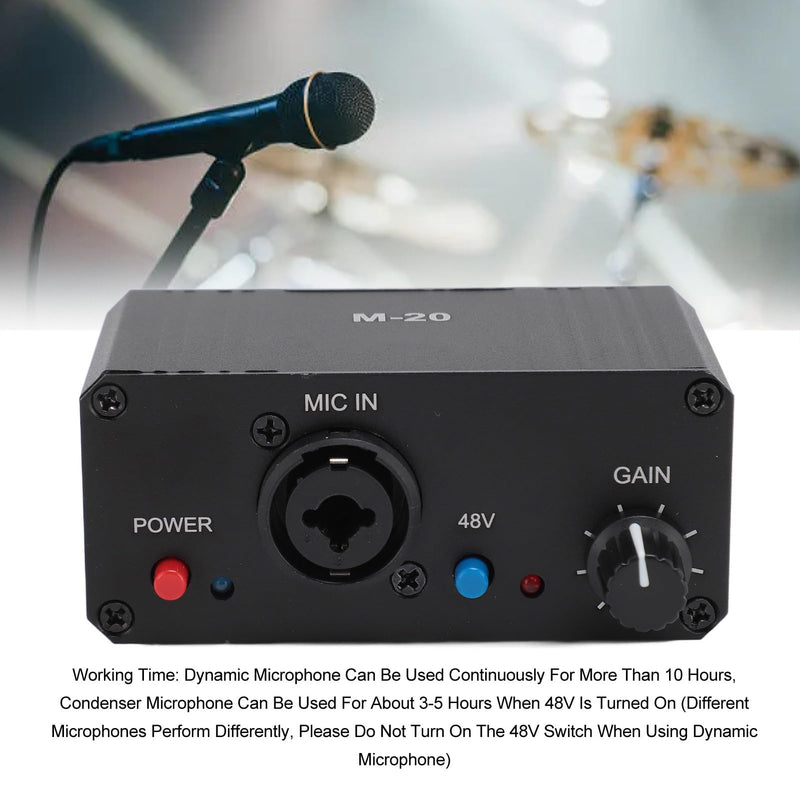 Microphone Preamp, 48V Power Mic Preamplifier XLR Output Microphone Preamp Booster, Mini Microphone Preamp for Dynamic and Condenser Mic