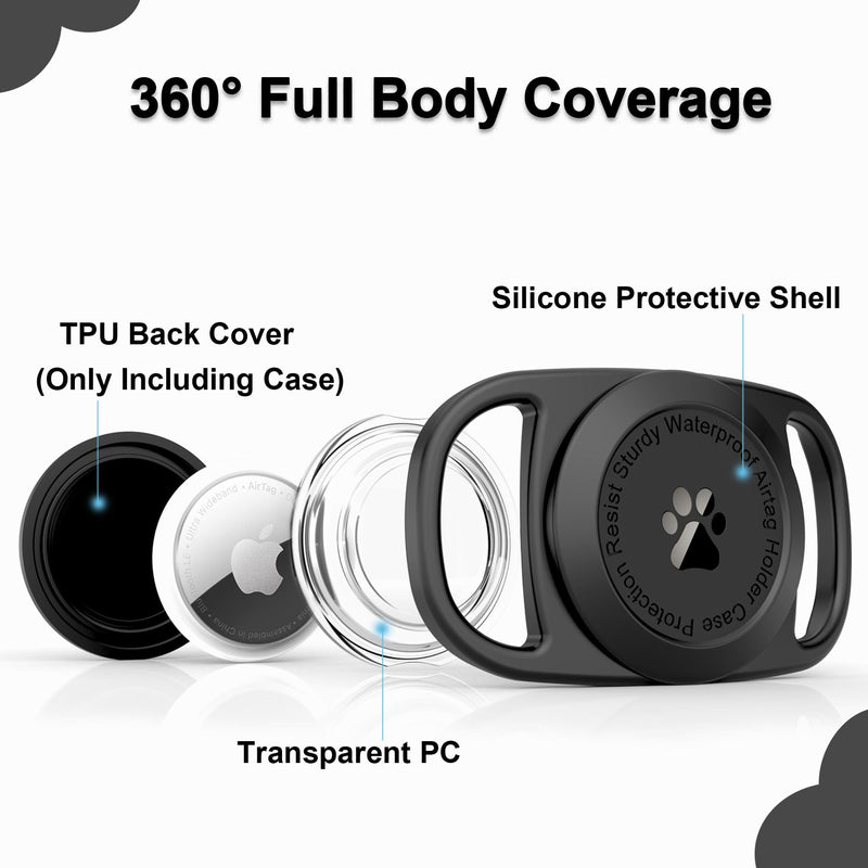 [AUSTRALIA] - Airtag Dog Collar Holder, [1 Pack] Waterproof Protective Case for Apple AirTag, Durable & Lightweight with Full-Body Protection, Soft Silicone, Black 1 Pack-Black 