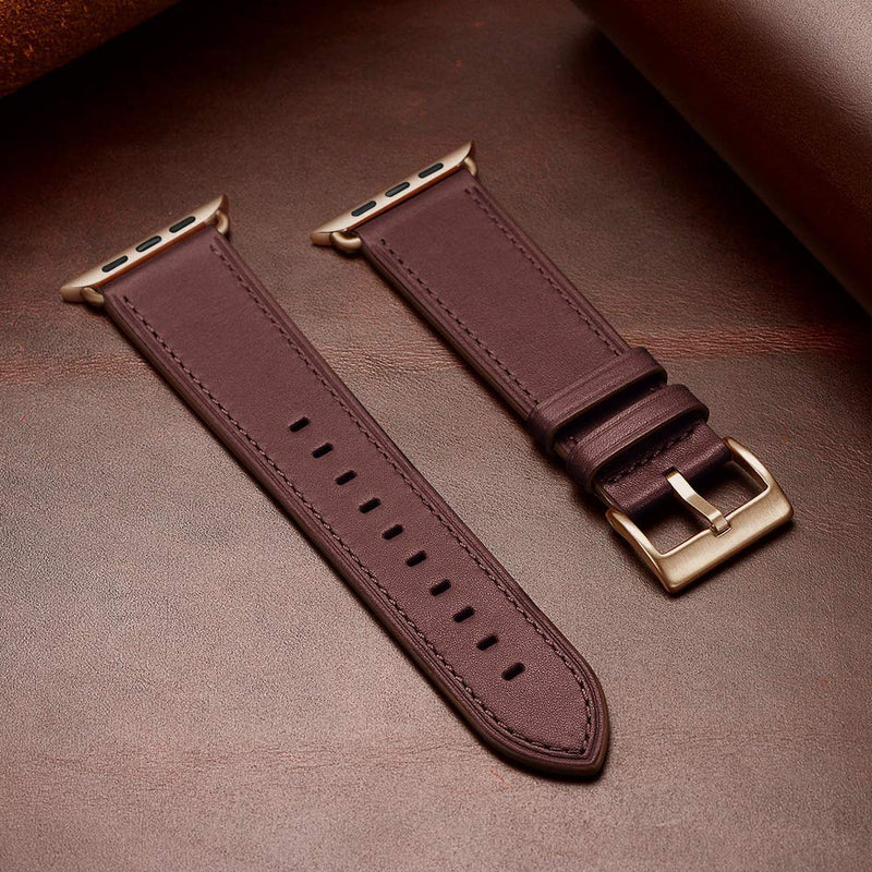 OUHENG Compatible with Apple Watch Band Genuine Leather Replacement Strap 41mm 40mm 38mm Black & Wine Red