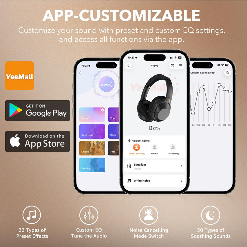 YMOO Active Noise Cancelling Headphones for Airplane Travel | LDAC Hi-Res Audio, Wired Wireless ANC, 100H Playtime Over Ear Headphones, Custom EQ via App, Bluetooth 6.0 Headset for All