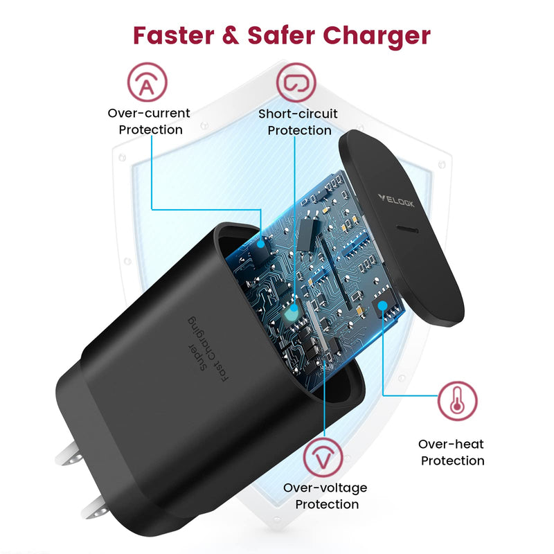 Super Fast Charger Type C Kit, VELOGK 25W PD PPS USB C Wall/Car Charger for Samsung Galaxy S24/S23 Ultra/S23+/S23/S22/S21/S20/Plus/Ultra/FE/Note 20/A71, iPad Pro, with 2X Nylon USB C-to-C Cable(3.3ft) 3.3ft