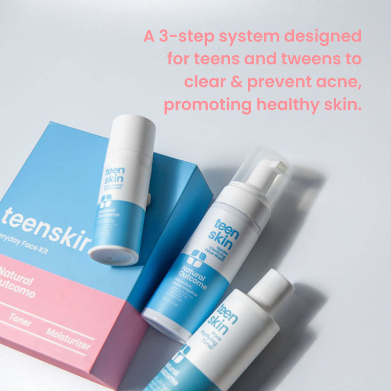 Teen Skin 3-Step Skin Care Kit | Daily Boys & Girls Skin Care Regimen | Face Wash, Toner, & Moisturizer | Perfect for Teens Preteens & Kids Looking to Prevent Acne | 3 Pc