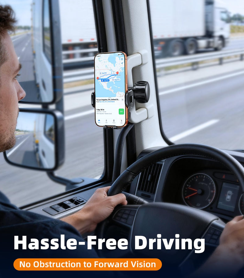 A Pillar Grab Handle Phone Mount, Handle Bar Phone Holder for Semi Truck Drivers, Universal Cell Phone Clip Holders for Your Car, Pickup, SUV, Van, Tractor, UTV Excavator